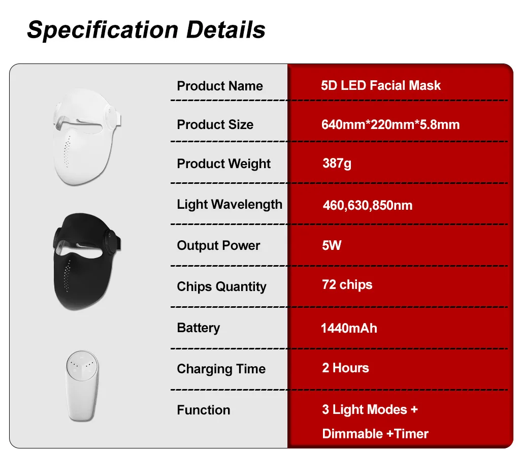 Red Light Therapy Face Mask - Model  FM 10