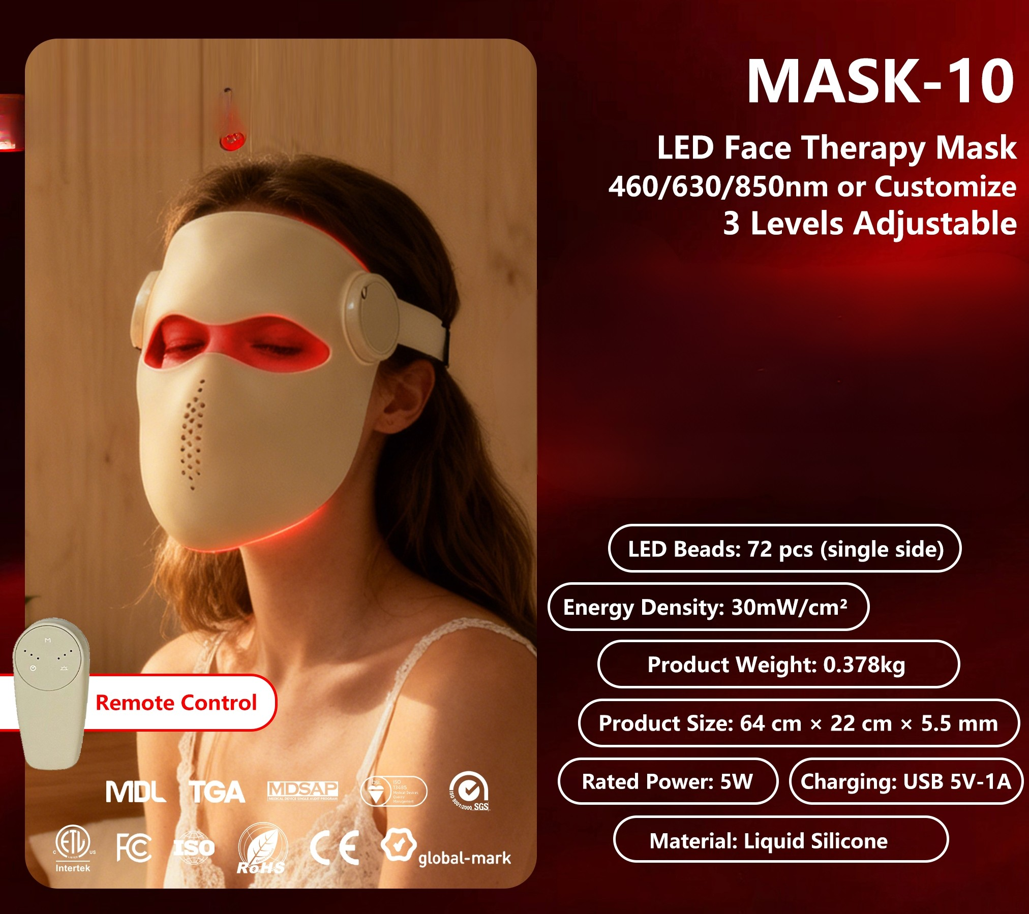 Red Light Therapy Face Mask - Model  FM 10