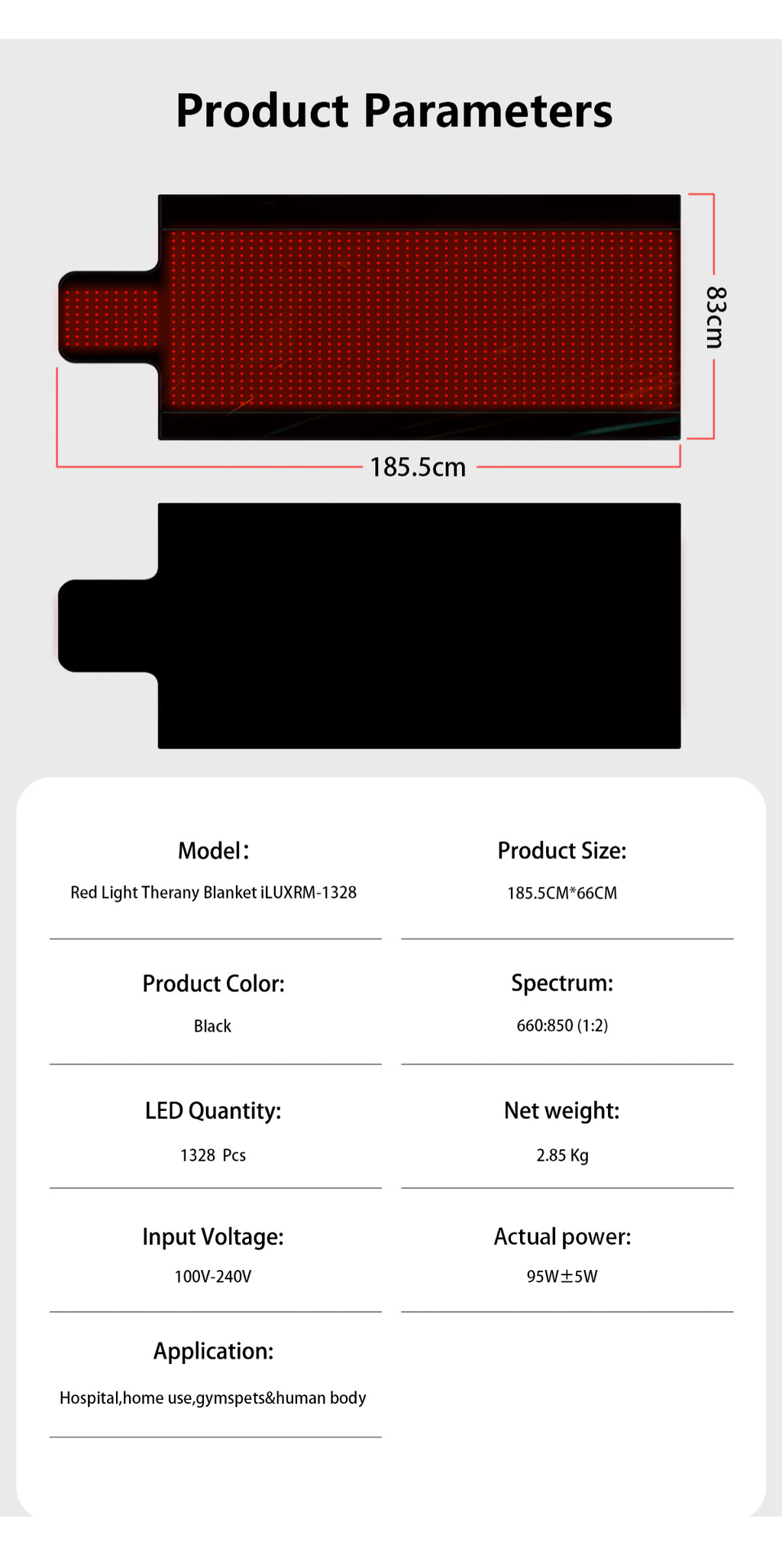 Red Light Therapy Sports Mat - Model SM RM 1328